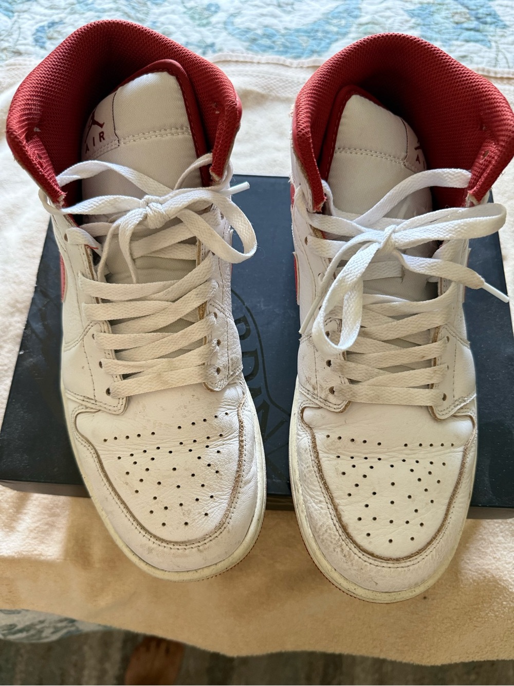 Nike White and Red High-Top Sneakers